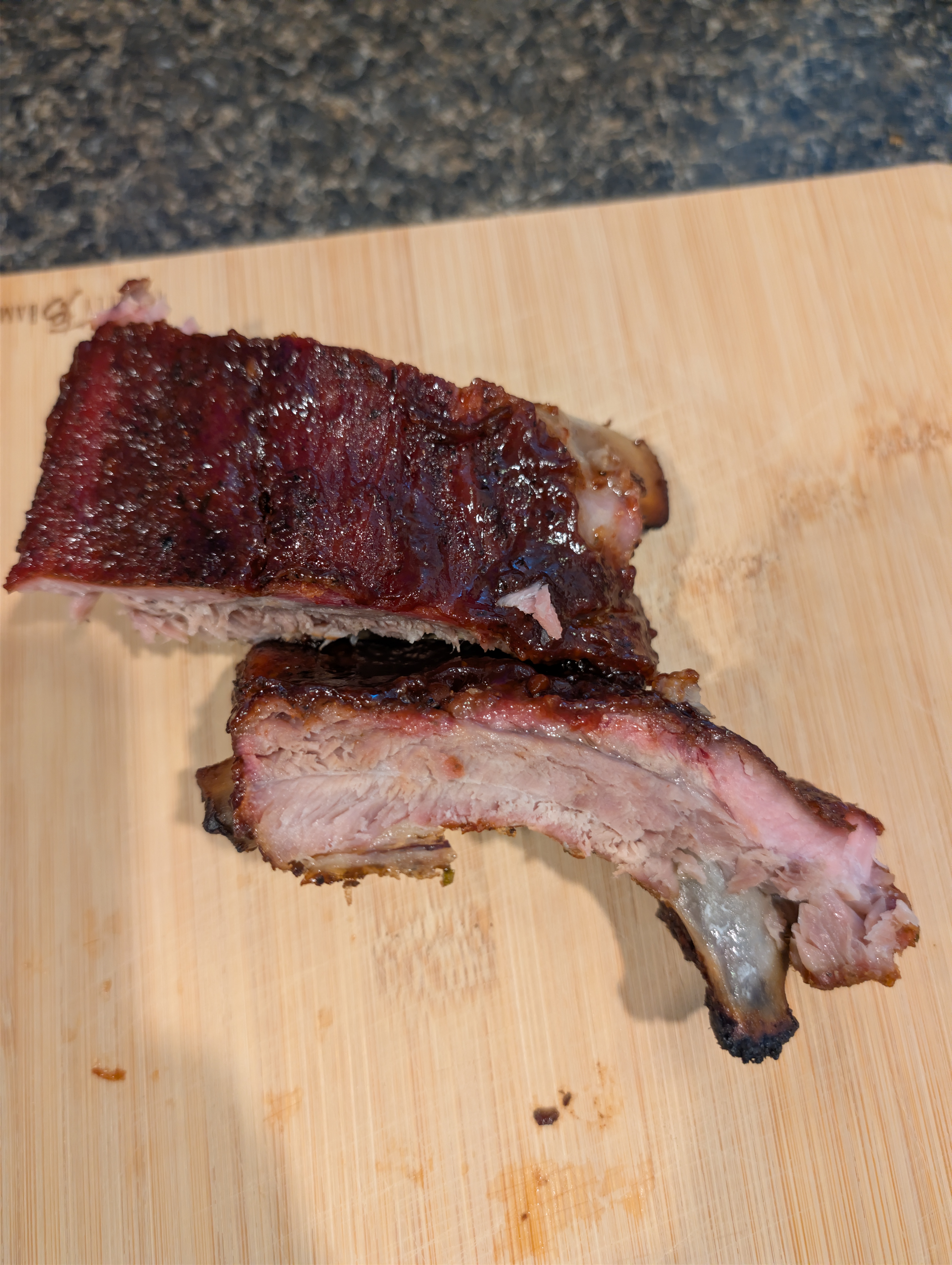 Sliced 3-2-1 ribs cooked on a Pit Boss pellet grill