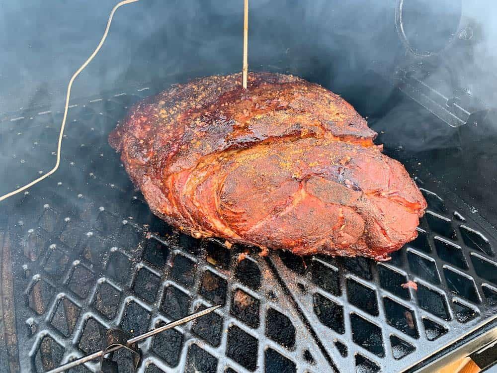 Pulled pork smoking on a Pit Boss pellet grill